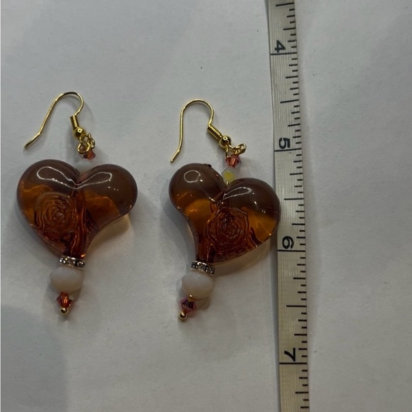 590. Handmade Heart Earrings - Gold and Brown W/ Padpatadsha Swarovski crystals - Picture 8 of 8